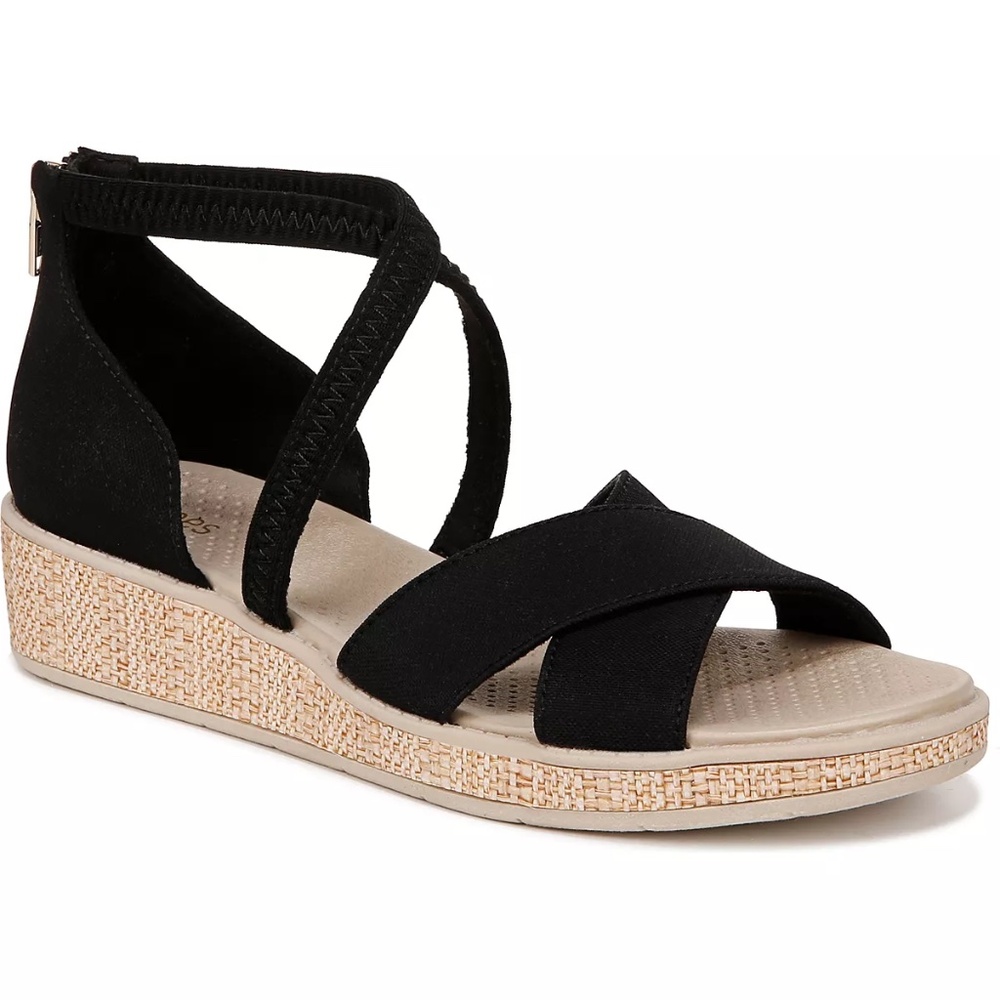 Brand New! BZees Bali Wedge Sandal Black Back Zipper Size 7 WIDE w/Original Box